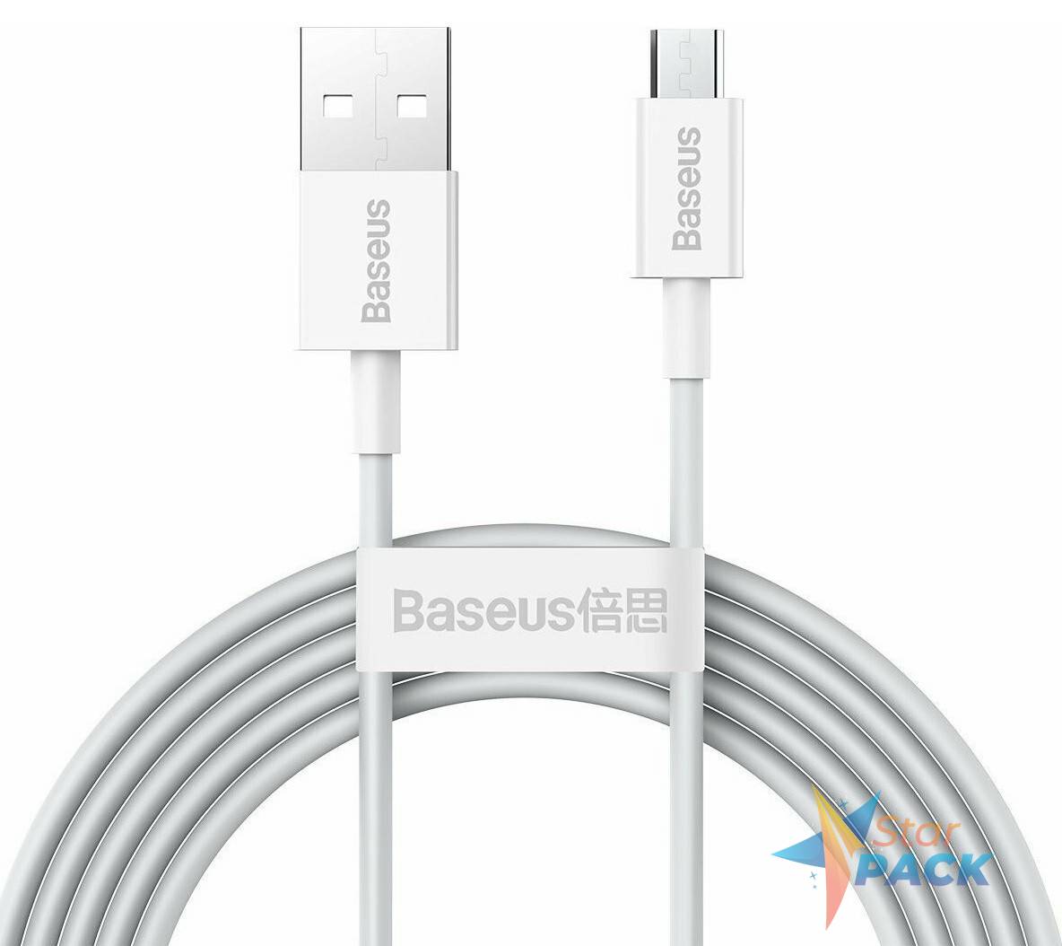CABLU alimentare si date Baseus Superior, Fast Charging Data Cable pt. smartphone, USB la Micro-USB 2A, 2m, alb  - 6953156208506