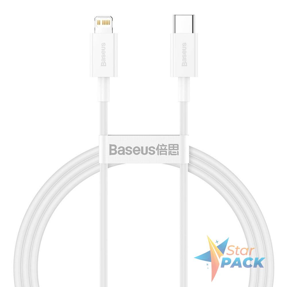 CABLU alimentare si date Baseus Superior, Fast Charging Data Cable pt. smartphone, USB Type-C la Lightning Iphone PD 20W, 1m, alb  - 6953156205314