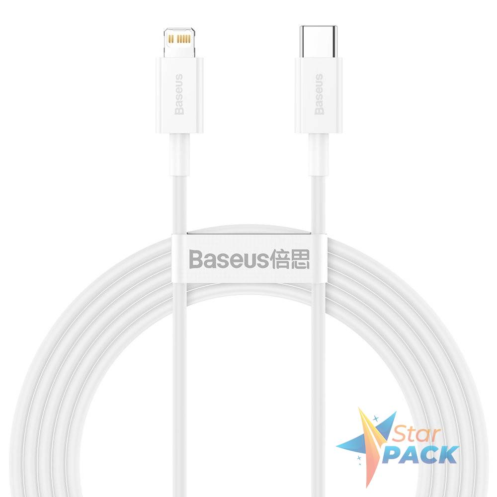 CABLU alimentare si date Baseus Superior, Fast Charging Data Cable pt. smartphone, USB Type-C la Lightning Iphone PD 20W, 2m, alb  - 6953156205369