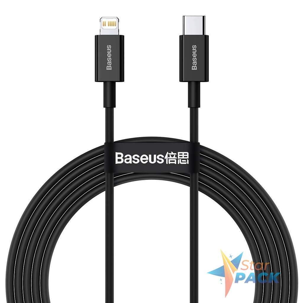 CABLU alimentare si date Baseus Superior, Fast Charging Data Cable pt. smartphone, USB Type-C la Lightning Iphone PD 20W, 2m, negru  - 6953156205352