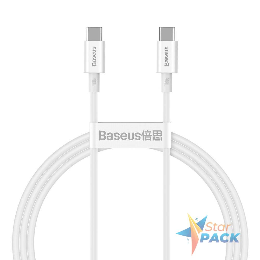 CABLU alimentare si date Baseus Superior, Fast Charging Data Cable pt. smartphone, USB Type-C la USB Type-C 100W, 1m, alb  - 6953156208452