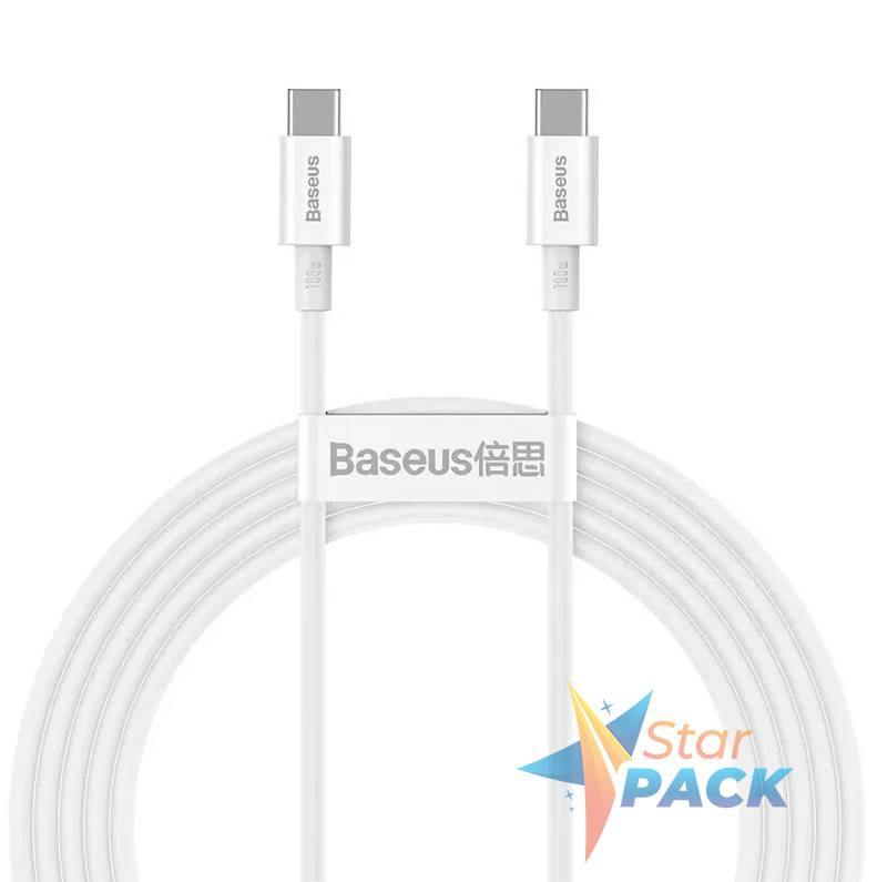 CABLU alimentare si date Baseus Superior, Fast Charging Data Cable pt. smartphone, USB Type-C la USB Type-C 100W, 2m, alb  - 6953156208469