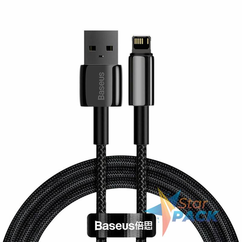 CABLU alimentare si date Baseus Tungsten Gold, Fast Charging Data Cable pt. smartphone, USB la Lightning Iphone 2.4A, braided, 1m, rezistent zgarieturi, negru  - 6953156204959