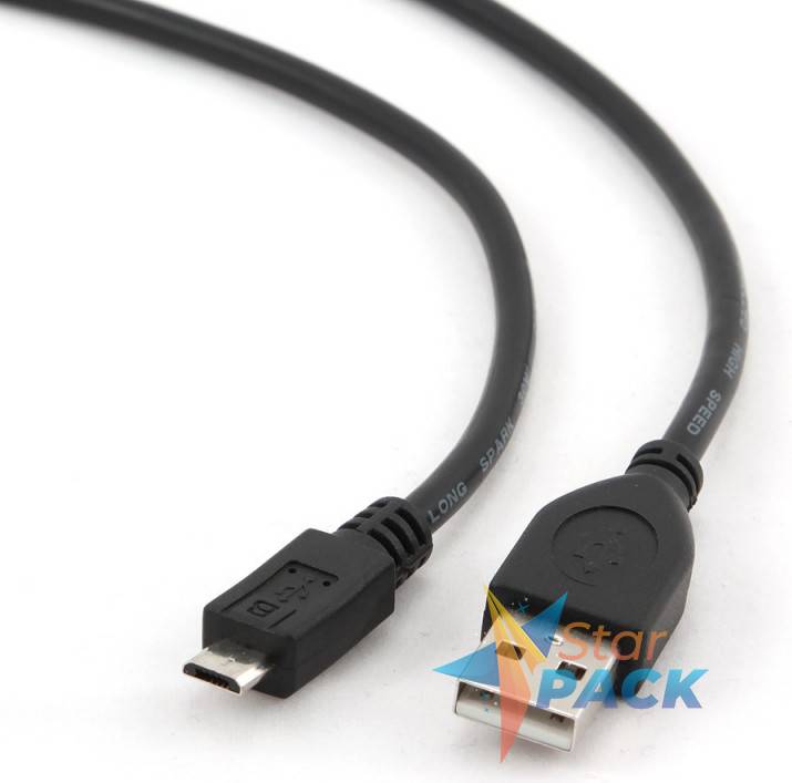 CABLU alimentare si date GEMBIRD, pt. smartphone, USB 2.0 la Micro-USB 2.0, 0.5m, negru