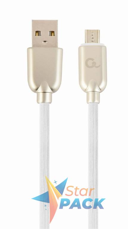 CABLU alimentare si date GEMBIRD, pt. smartphone, USB 2.0 la Micro-USB 2.0, 1m, premium, cablu din cauciuc, alb, conectori argintii
