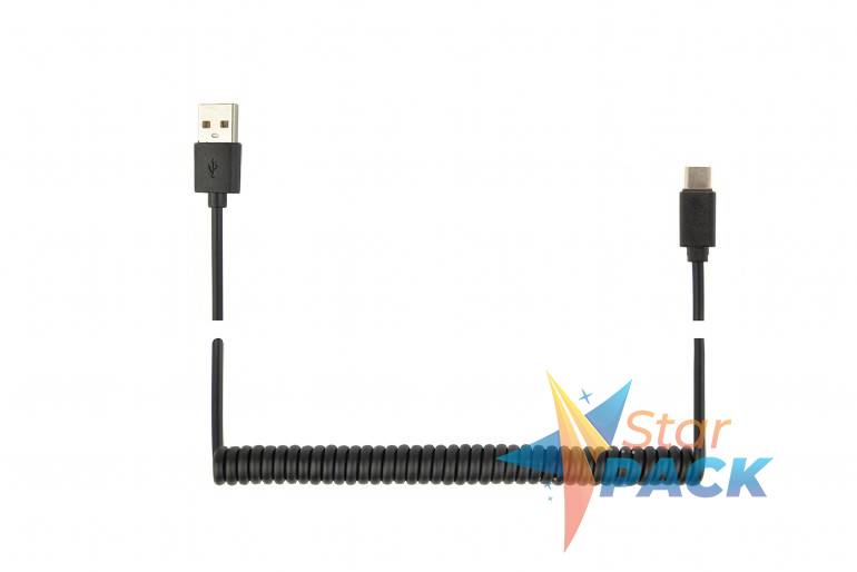 CABLU alimentare si date GEMBIRD, pt. smartphone, USB 2.0 la USB 2.0 Type-C,  1.8m, spiralat, negru