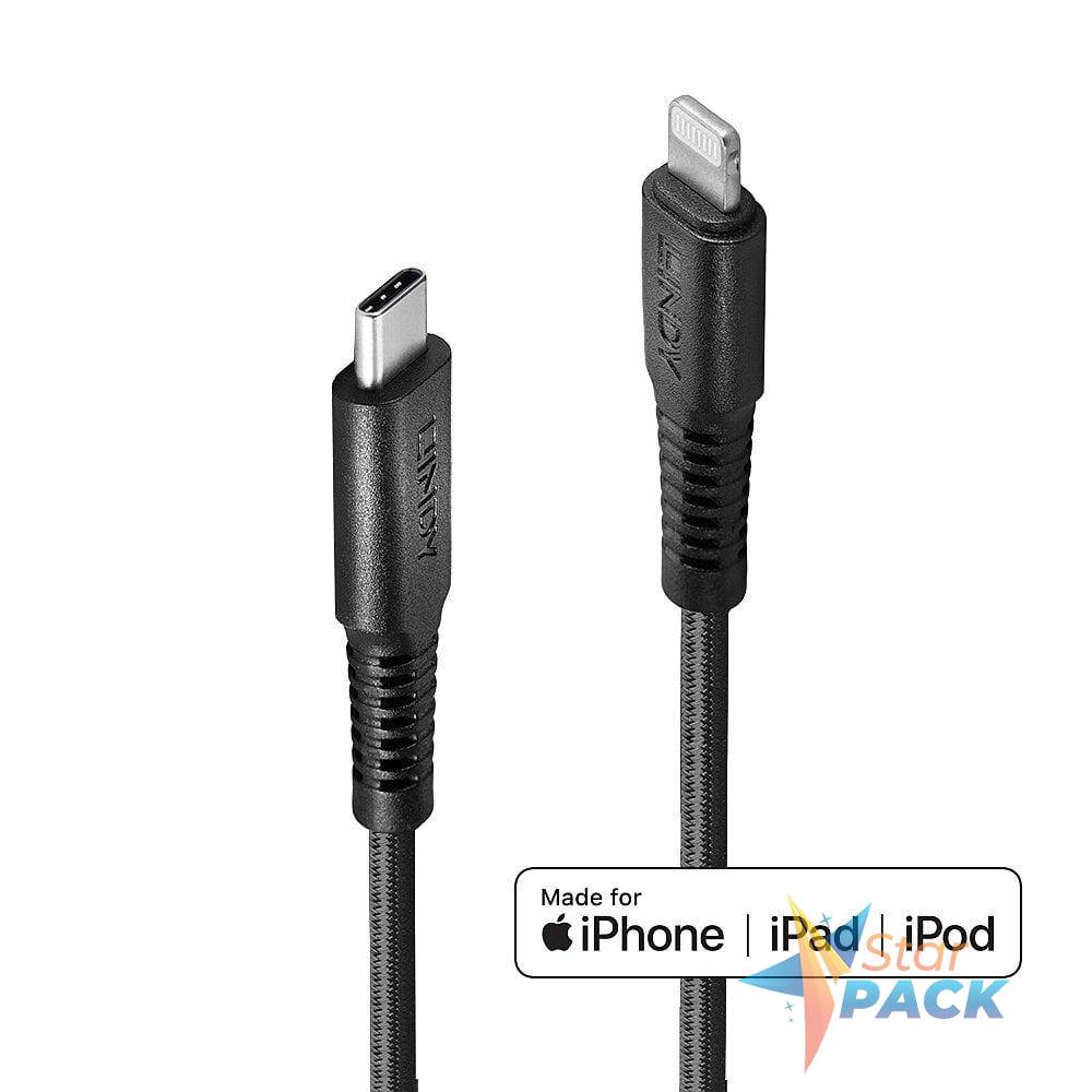 CABLU alimentare si date Lindy pt.smartphone  Lightning la USB Type-C, 3 m, PVC, negru