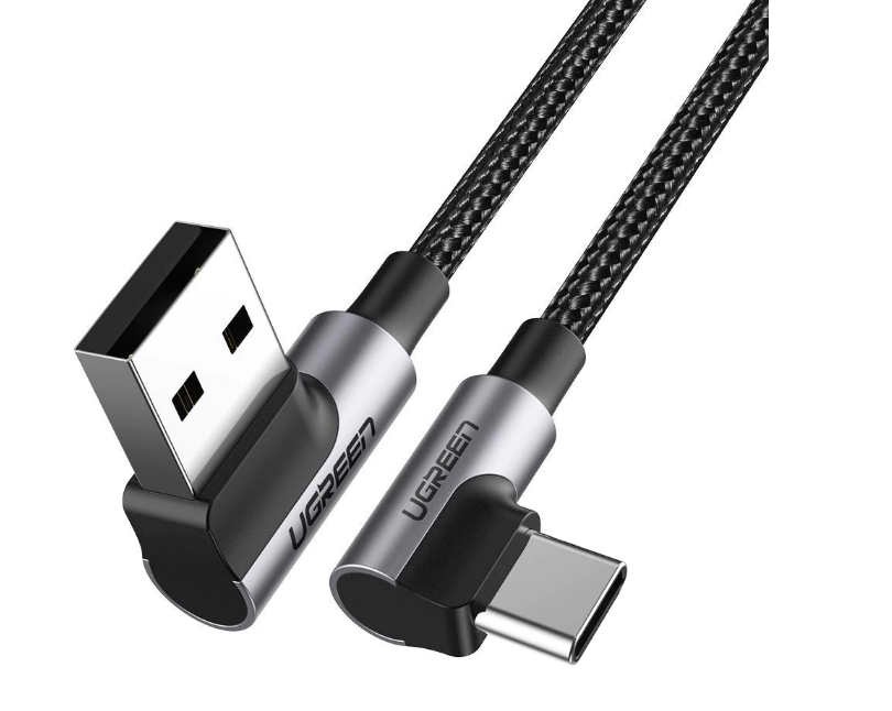 CABLU alimentare si date Ugreen, US176, Fast Charging Data Cable pt. smartphone, USB la USB Type-C 3A Complete Angled 90°, braided, 2m, negru  - 6957303828579