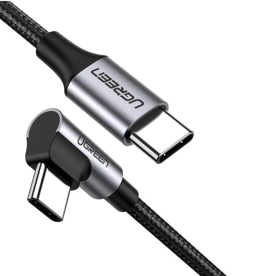 CABLU alimentare si date Ugreen, US255, Fast Charging Data Cable pt. smartphone, USB Type-C la USB Type-C 60W/3A Angled 90°, braided, 2m, gri  - 6957303851256