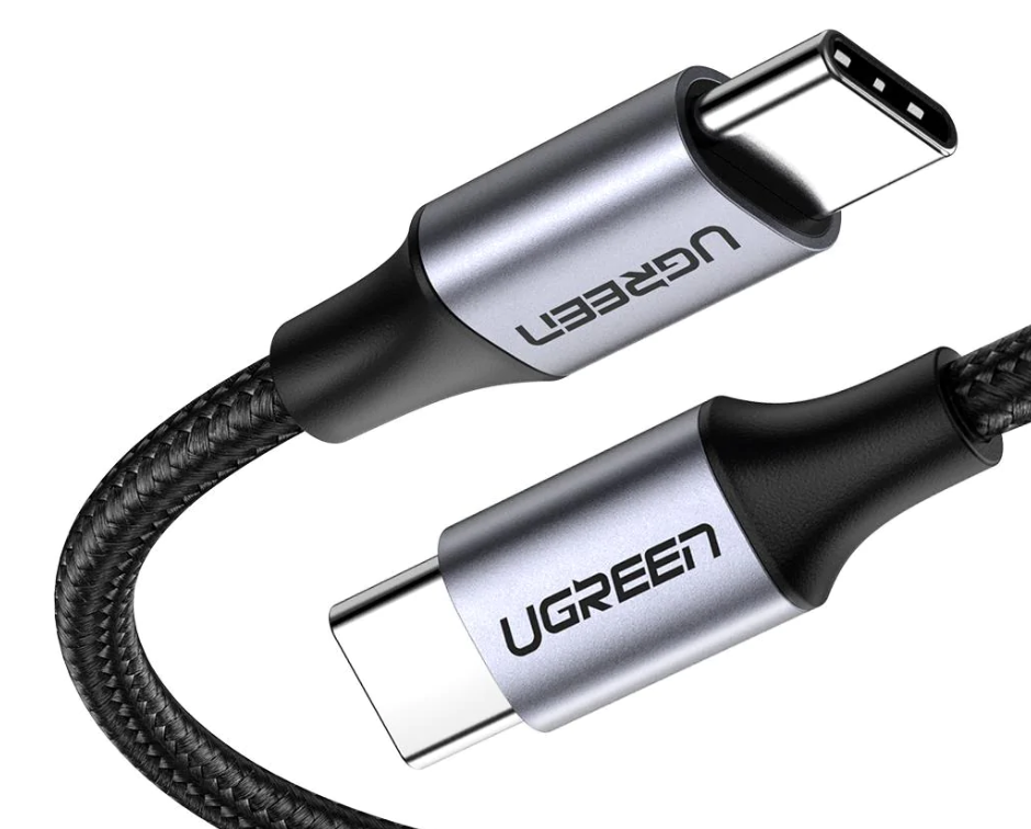 CABLU alimentare si date Ugreen, US261, Fast Charging Data Cable pt. smartphone, USB Type-C la USB Type-C 60W/3A, braided, 2m, negru/gri  - 6957303851522