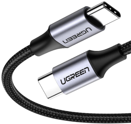 CABLU alimentare si date Ugreen, US261, Fast Charging Data Cable pt. smartphone, USB Type-C la USB Type-C 60W/3A, nickel plating, braided, 1m, gri  - 6957303851508