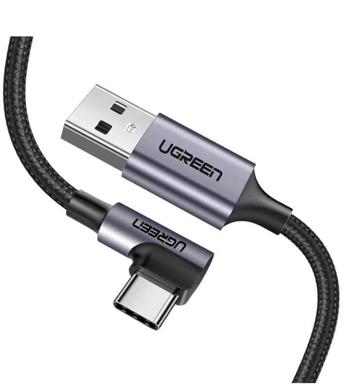 CABLU alimentare si date Ugreen, US284, Fast Charging Data Cable pt. smartphone, USB la USB Type-C 3A Angled 90°, braided, 1m, negru  - 6957303859412