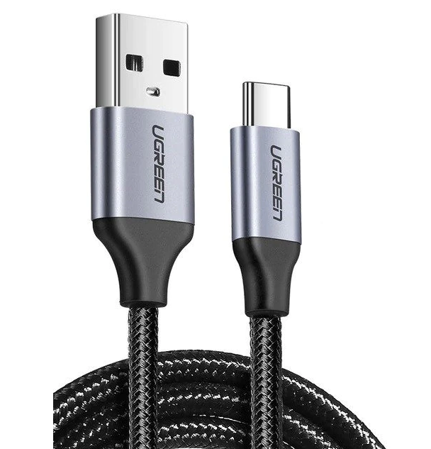 CABLU alimentare si date Ugreen, US288, Fast Charging Data Cable pt. smartphone, USB 2.0 la USB Type-C 5V/3A, braided, 0.25m, negru  - 6957303861248