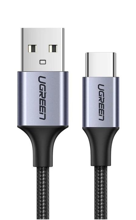 CABLU alimentare si date Ugreen, US288, Fast Charging Data Cable pt. smartphone, USB la USB Type-C 3A, nickel plating, braided, 1m, negru  - 6957303861262