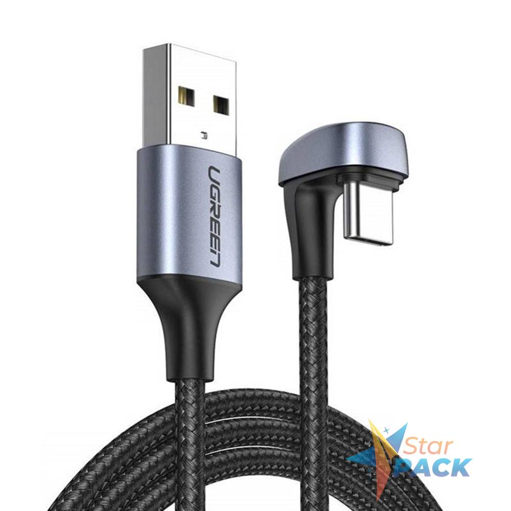 CABLU alimentare si date Ugreen, US311, Fast Charging Data Cable pt. smartphone, USB la USB Type-C, unghi 180 grade, braided, 1m, negru  - 6957303873135