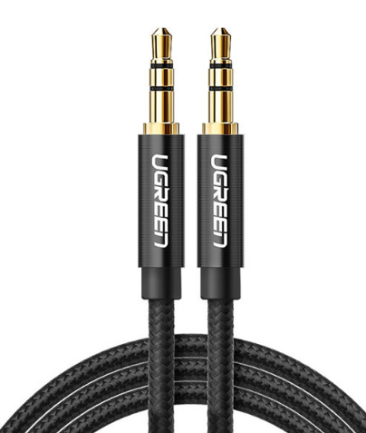 CABLU audio Ugreen, AV112 stereo 3.5 mm jack la 3.5 mm jack, 2m, conectori auriti, braided, negru  - 6957303853632