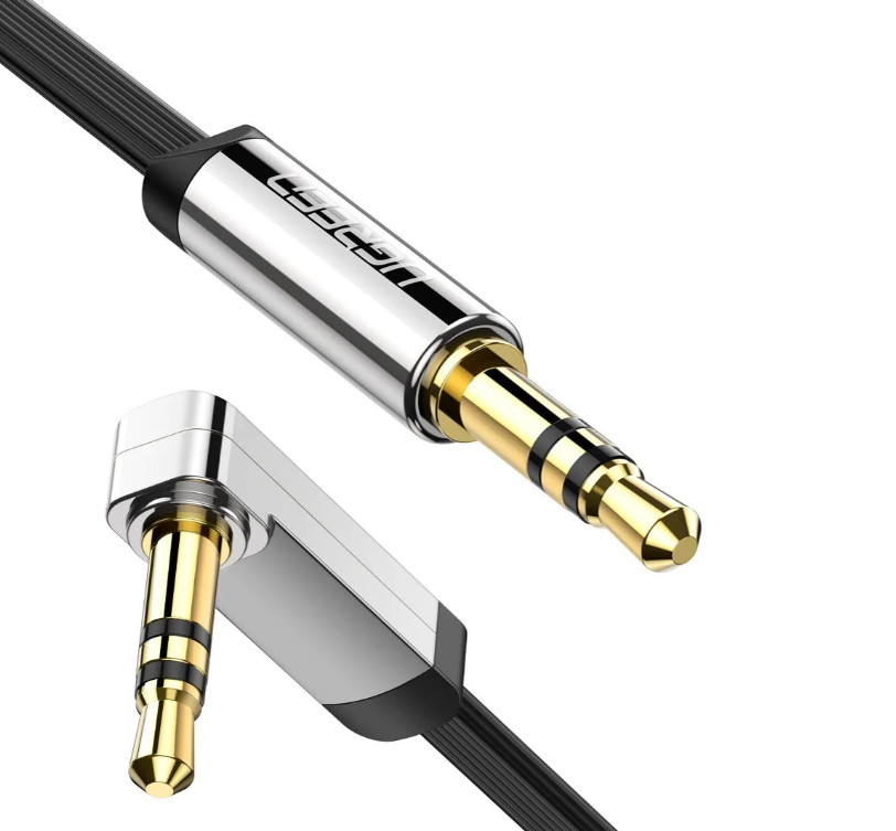 CABLU audio Ugreen, AV119 stereo 3.5 mm jack la 3.5 mm jack, unghi de 90 de grade la un capat, 3m, conectori auriti, negru  - 6957303817283