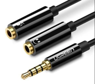 CABLU audio Ugreen, AV141 stereo 3.5 mm jack la 2 x 3.5 mm jack, 0.20 m, conectori auriti, negru  - 6957303836208