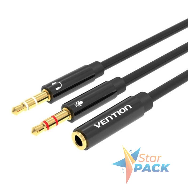 Cablu audio Vention, 2 x Jack 3.5mm la Jack 3.5mm, 0.3m, conectori auriti, braided TPE, negru,  - 6922794738959