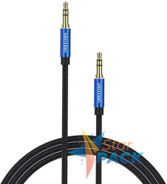 Cablu audio Vention, Jack 3.5mm la Jack 3.5mm, 1.5m, conectori auriti, braided BBC, albastru,  - 6922794765979