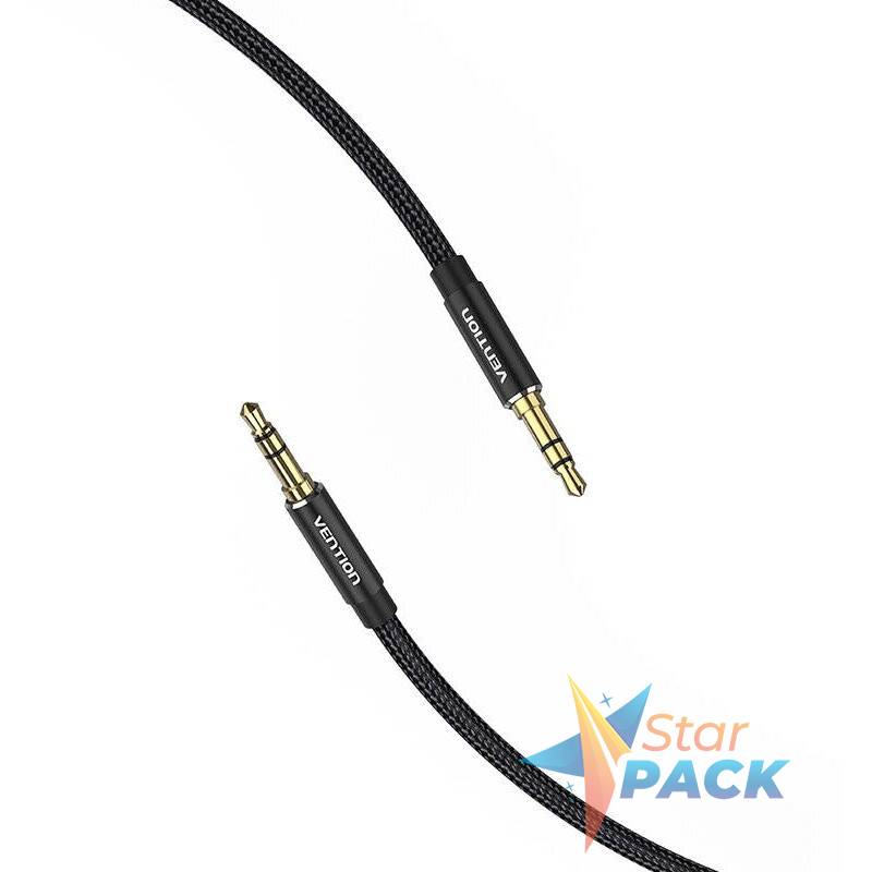 Cablu audio Vention, Jack 3.5mm la Jack 3.5mm, 1m, conectori auriti, braided BBC si TPE, negru,  - 6922794765900