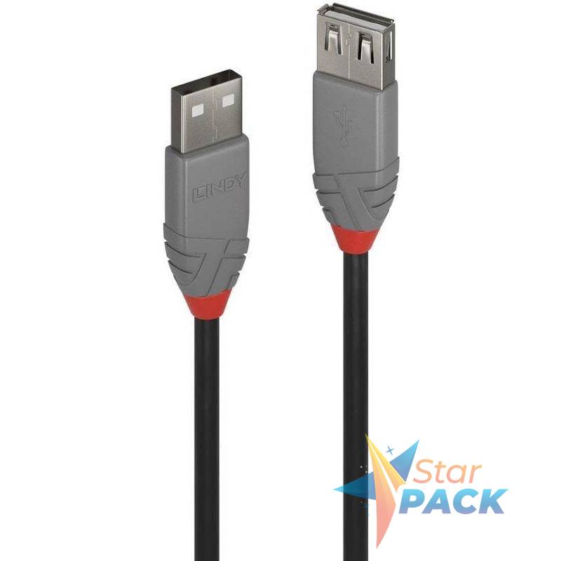 Cablu Lindy 3m USB 2.0 Type A Ext, Anthr