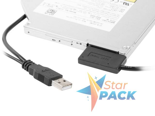 CABLU USB GEMBIRD adaptor, USB 2.0 la slim S-ATA, 50cm, pt. SSD, DVD, cu USB suplimentar pt. extra power, negru