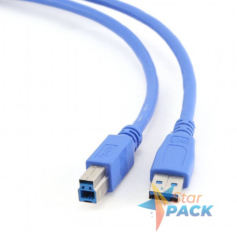 CABLU USB GEMBIRD pt. imprimanta, USB 3.0 la USB 3.0 Type-B, 0.5m, conectori auriti, albastru