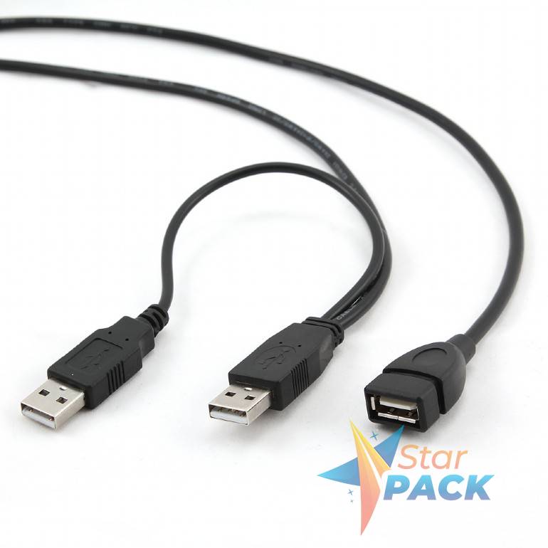 CABLU USB GEMBIRD splitter, USB 2.0 la USB 2.0 + USB 2.0, 0.9m, conectori auriti, extensie conector USB, negru