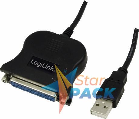 CABLU USB LOGILINK adaptor, USB 2.0 la Paralel, 1.5m, conecteaza port USB cu imprimanta cu port paralel, negru