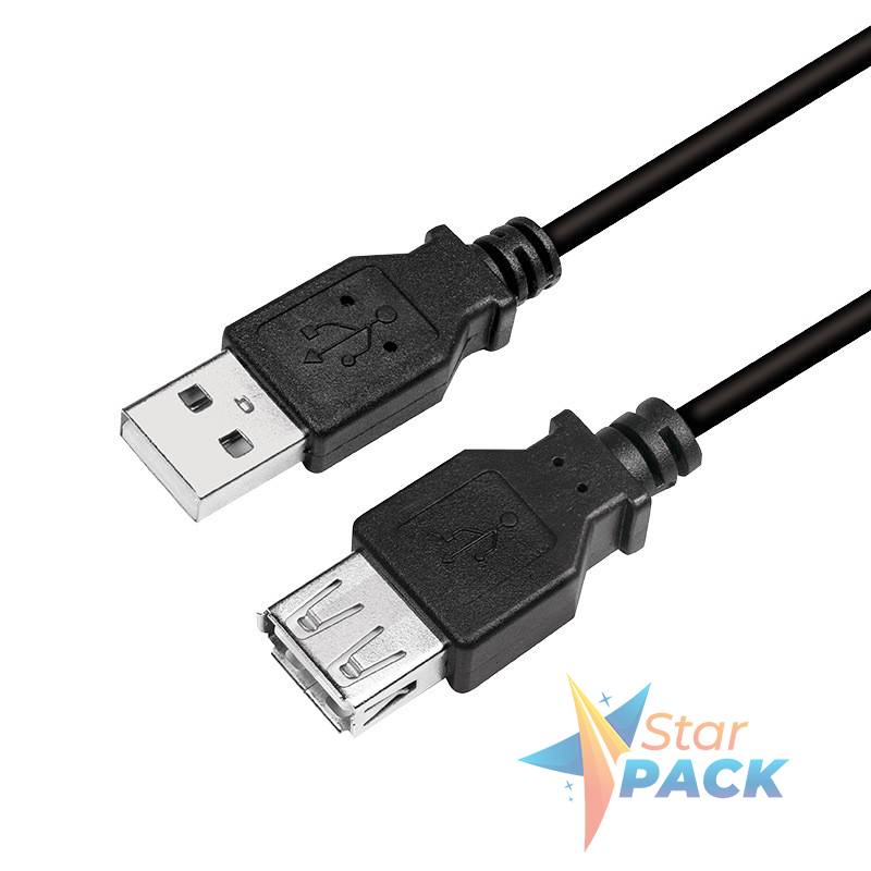 CABLU USB LOGILINK prelungitor, USB 2.0 la USB 2.0, 3m, negru