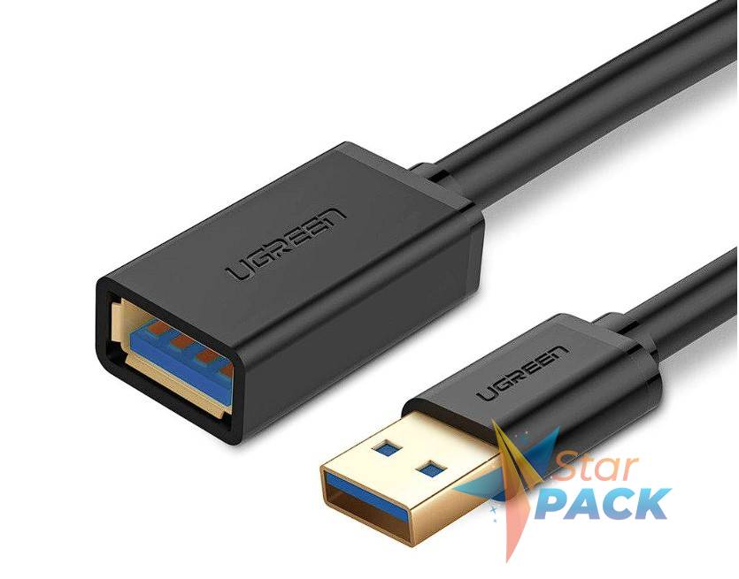 CABLU USB Ugreen prelungitor, US129 USB 3.0 la USB 3.0, conectori auriti, 3m, negru,  - 6957303831272