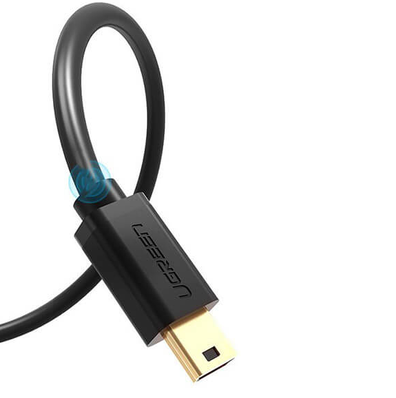 CABLU USB Ugreen, US132 USB 2.0 la Mini-USB 5 Pin, 1m, conectori auriti, negru,  - 6957303813551