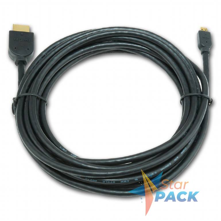 CABLU video GEMBIRD, adaptor HDMI la Micro-HDMI, 3m, conectori auriti, negru