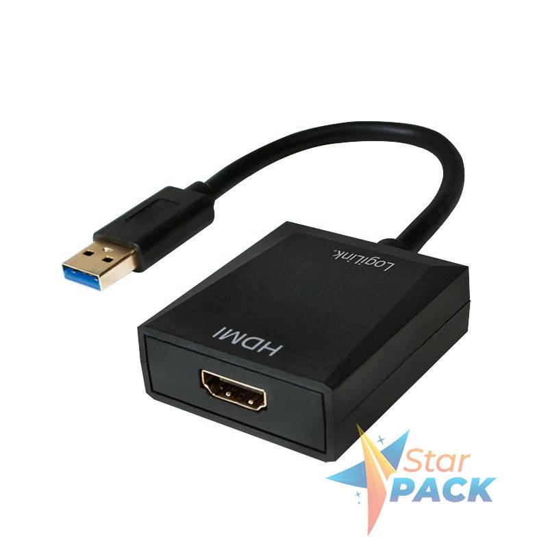 CABLU video LOGILINK, adaptor USB 3.0 la HDMI, 10cm, rezolutie maxima Full HD la 60 Hz, negru