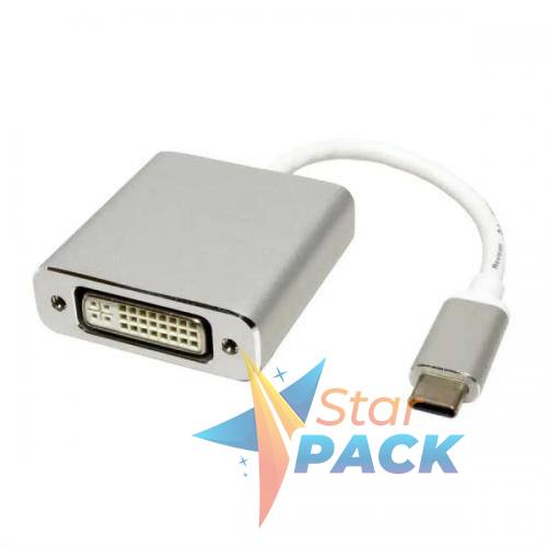 CABLU video SPACER, adaptor USB 3.1 Type-C la DVI-I DL, 15cm, rezolutie maxima 4K UHD la 30 Hz, silver