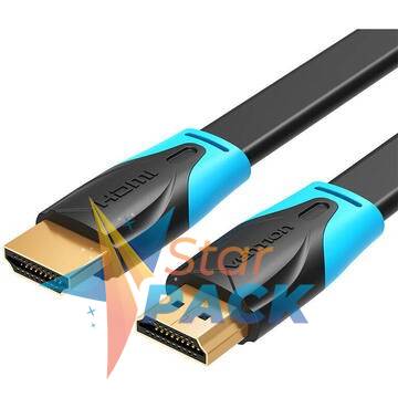 Cablu video Vention, HDMI la HDMI, 2m, rezolutie maxima 4K la 60Hz, conectori auriti, cupru, plat, invelis PVC, negru,  -  6922794719989