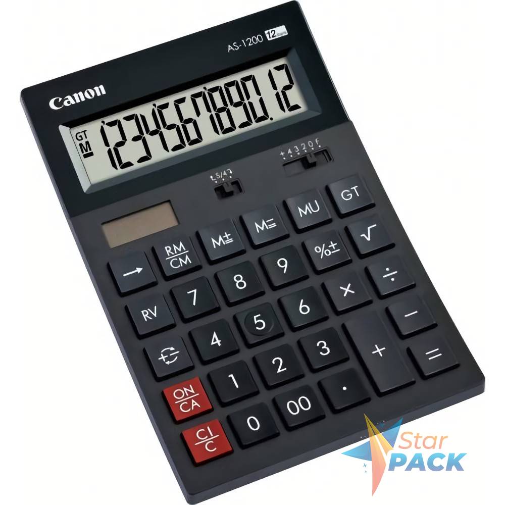 Calculator de birou CANON, AS-1200, ecran 12 digiti, alimentare solara si baterie, negru