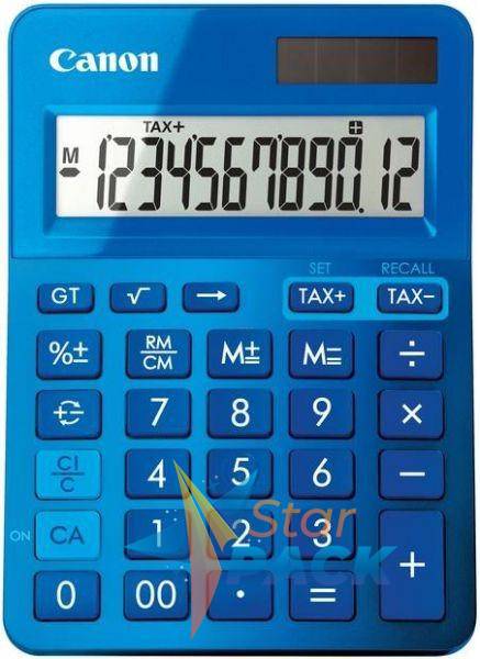 Calculator de birou CANON, LS-123K BL, ecran 12 digiti, alimentare solara si baterie, display LCD, functie business, tax si conversie moneda, albastru