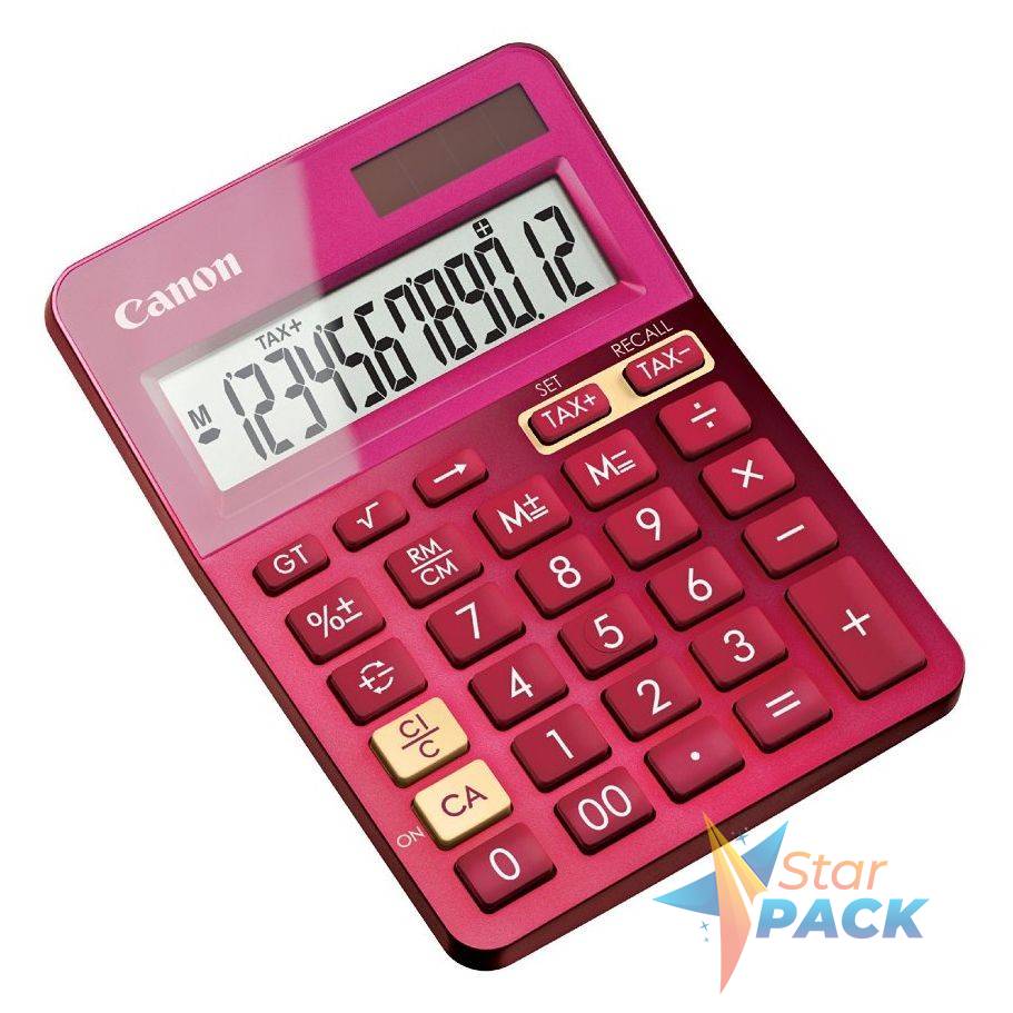 Calculator de birou CANON, LS-123K PK, ecran 12 digiti, alimentare solara si baterie, display LCD, functie business, tax si conversie moneda, roz