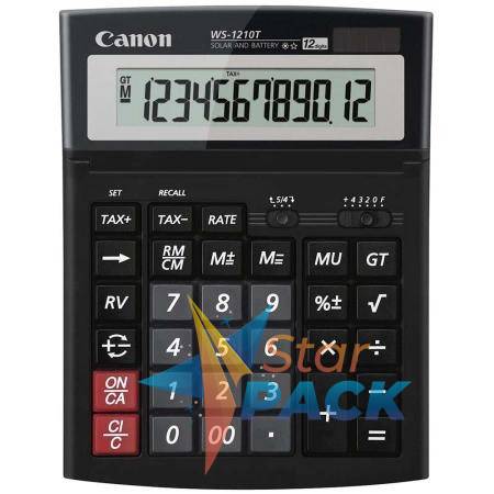 Calculator de birou CANON, WS-1210THB, ecran 12 digiti, alimentare solara si baterie, display LCD, functie business, tax si conversie moneda, NEGRU