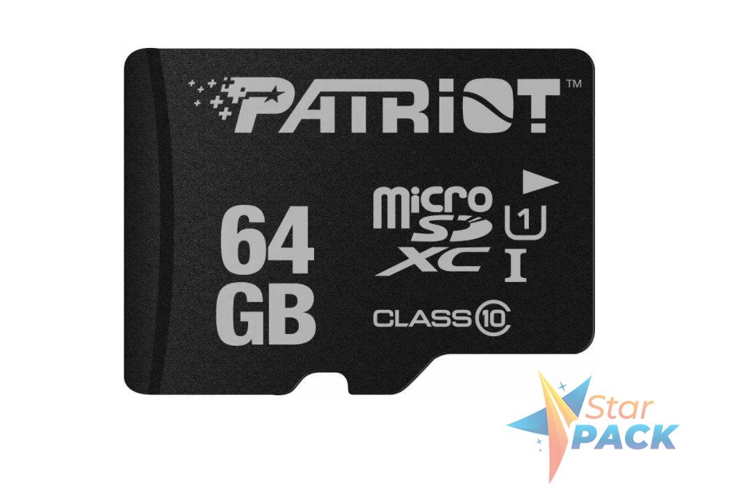 CARD MicroSD PATRIOT, 64 GB, MicroSDXC, clasa 10, standard UHS-I U1