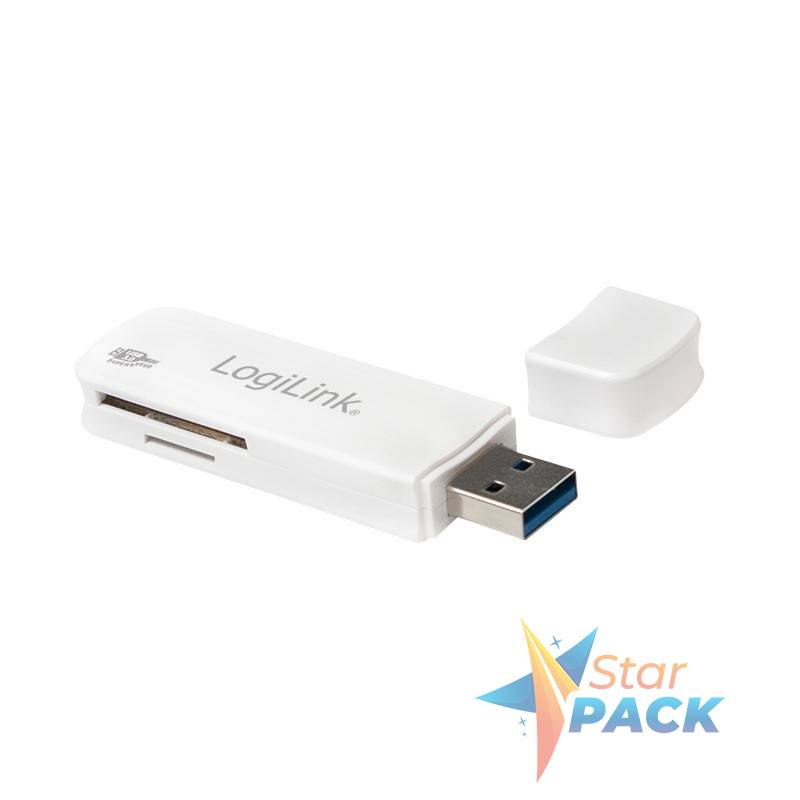 CARD READER extern LOGILINK, interfata USB 3.0, citeste/scrie: SD, micro SD; plastic, alb