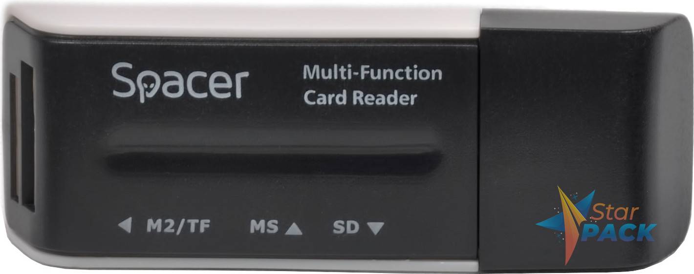 CARD READER extern SPACER, interfata USB 2.0, citeste/scrie: SD, microSD, XS, SM; plastic, black