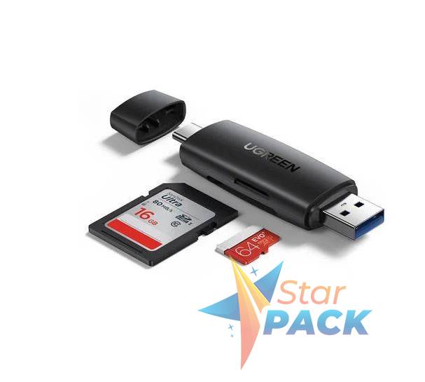 CARD READER extern Ugreen, CM304 interfata USB 3.0 si USB Type-C, citeste/scrie: SD, microSD viteza pana la 5Gbps,  suporta carduri maxim 2 TB, plastic, black  - 6957303881918