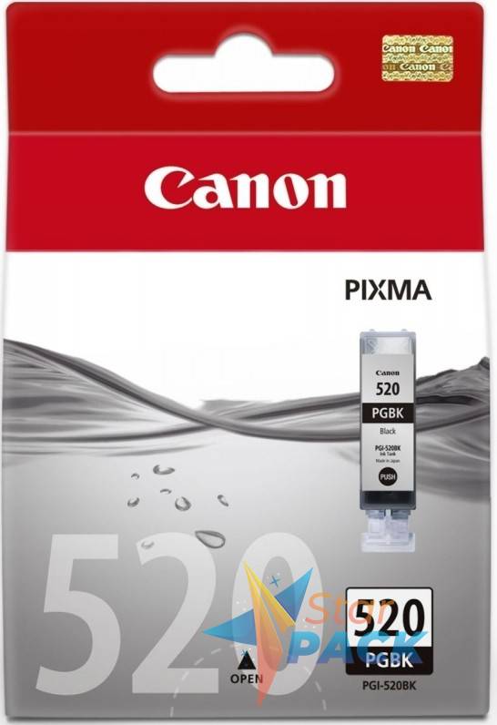 Cartus Cerneala Original Canon Black, PGI-520B, pentru Pixma IP3600|IP4600|IP4700|MP540|MP550|MP560|MP620|MP630|MP640|MP980|MP990|MX860|MX870