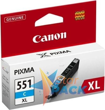 Cartus Cerneala Original Canon Cyan, CLI-551XLC, pentru Pixma IP-7250|8750|IX-6850|MG-5450|5550|5650|6350|6450|6650|7150|7550|MX-725|925, 11ml