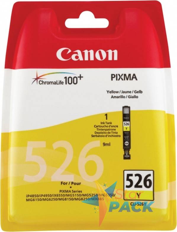 Cartus Cerneala Original Canon Yellow, CLI-526Y, pentru Pixma IP4850|IP4950|IX6550|MG5150|MG5250|MG5350|MG6150|MG6250|MG8150|MG8250|MX715|MX885|MX895