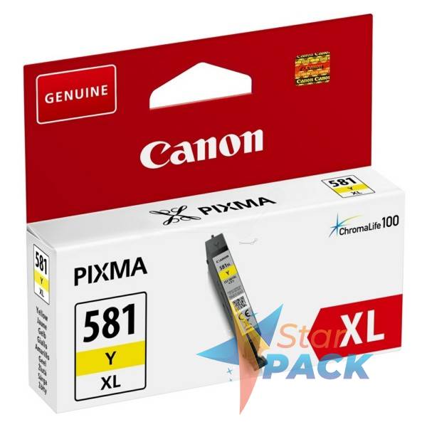 Cartus Cerneala Original Canon Yellow, CLI-581XLY, pentru Pixma TR7550|TR8550|TS6150|TS6250|TS705|TS8150|TS8250|TS9150|TS9155|TS9550