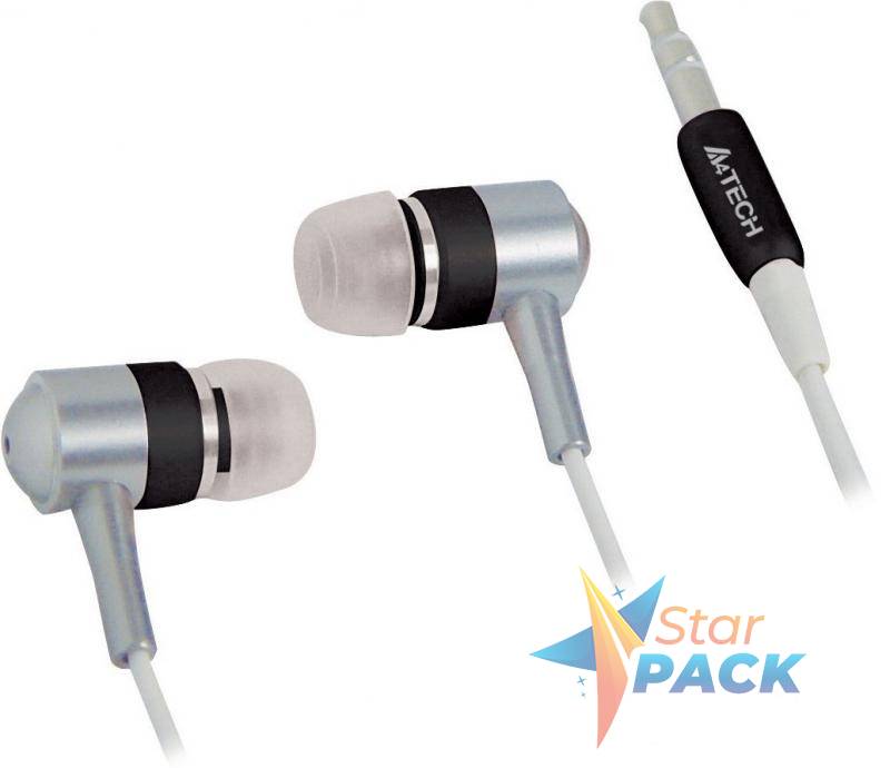 CASTI A4tech, Metallic, cu fir, intraauriculare, utilizare MP3, smartphone, microfon nu, conectare prin Jack 3.5 mm, negru